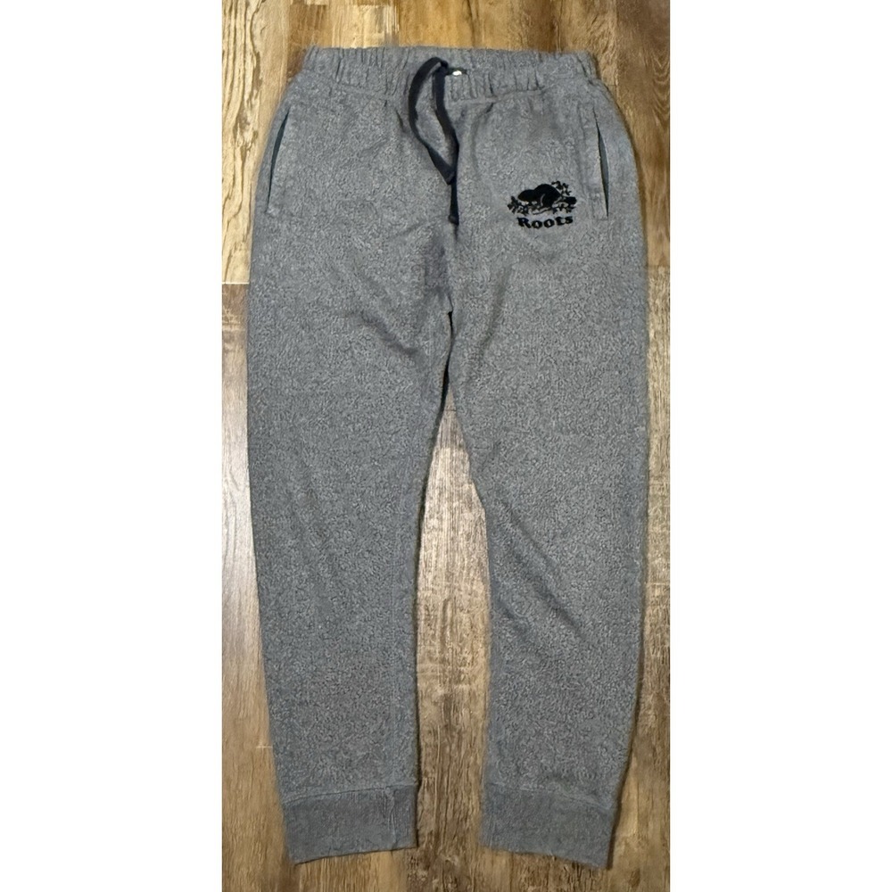 Roots Sweatpants Men's Small Grey Casual Logo Drawstring Canada Jogger Tapered